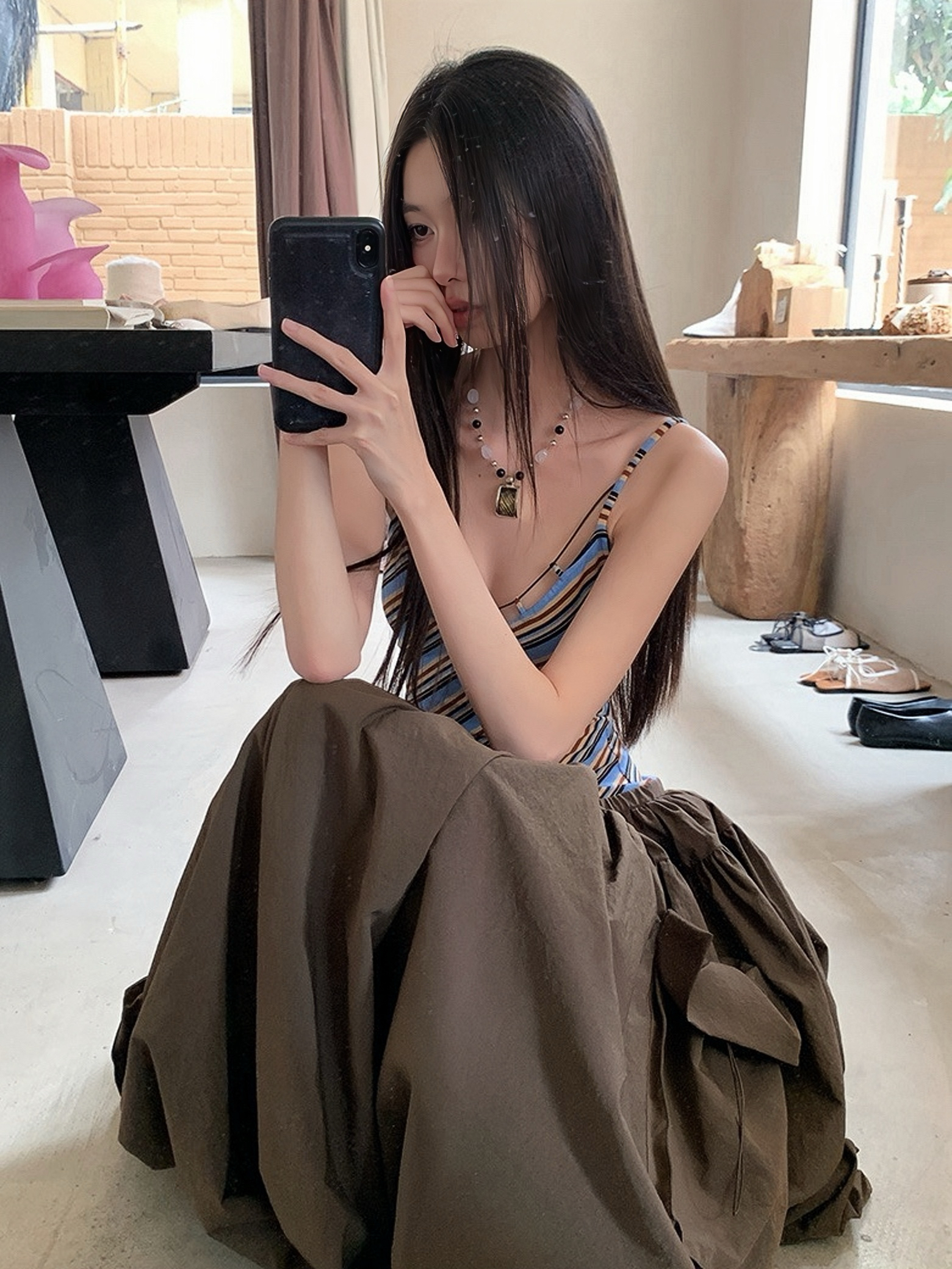 Vintage Summer Striped Spliced Design Faux Two-Piece Long Camisole Dress - Y2K Inspired Fashion Vintage Summer Striped Spliced Design Faux Two-Piece Long Camisole Dress - Y2K Inspired Fashion