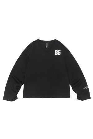 Vintage V-Neck Sweatshirt for Men and Women, Loose Casual Long Sleeve Jersey Jacket, Fall Fashion Essential