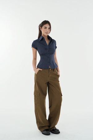 Vintage Wash Banana Tapered Work Denim Pants for a Retro 90s Look - Casual Relaxed Fit for Everyday Style