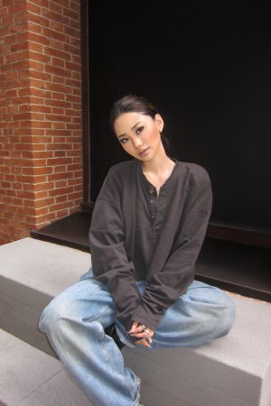 Vintage Wash Bone Position Bleached Crop Short Henry Sweatshirt - Optimized Proportions, Y2K Style, Available in 2 Colors