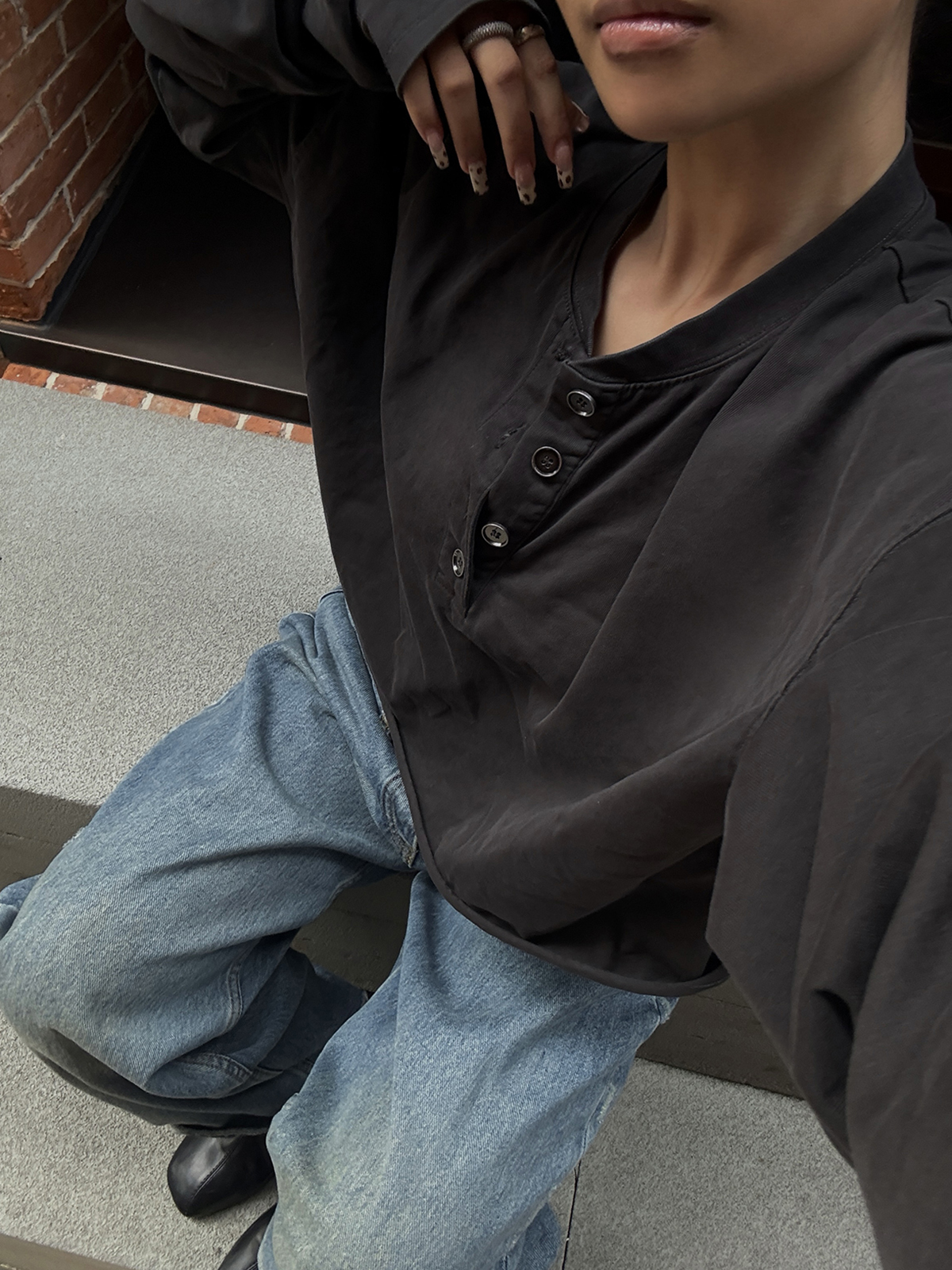 Vintage Wash Bone Position Bleached Crop Short Henry Sweatshirt - Optimized Proportions, Y2K Style, Available in 2 Colors