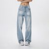 Vintage Wash Distressed Light Blue Straight Leg Jeans for Women | Wide Leg Pants Inspired by 90s American Casual Style