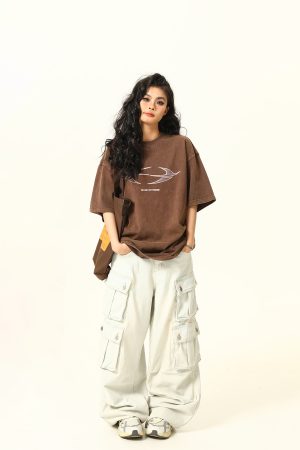 Vintage Wash Heavy-Duty Letter Short Sleeve T-Shirt for Men & Women, Loose Fit Casual Couple Top, Retro Style Fashion