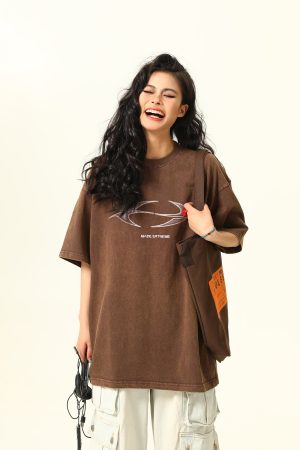 Vintage Wash Heavy-Duty Letter Short Sleeve T-Shirt for Men & Women, Loose Fit Casual Couple Top, Retro Style Fashion