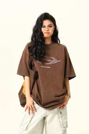 Vintage Wash Heavy-Duty Letter Short Sleeve T-Shirt for Men & Women, Loose Fit Casual Couple Top, Retro Style Fashion