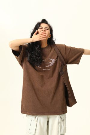 Vintage Wash Heavy-Duty Letter Short Sleeve T-Shirt for Men & Women, Loose Fit Casual Couple Top, Retro Style Fashion