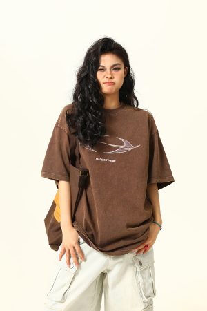 Vintage Wash Heavy-Duty Letter Short Sleeve T-Shirt for Men & Women, Loose Fit Casual Couple Top, Retro Style Fashion