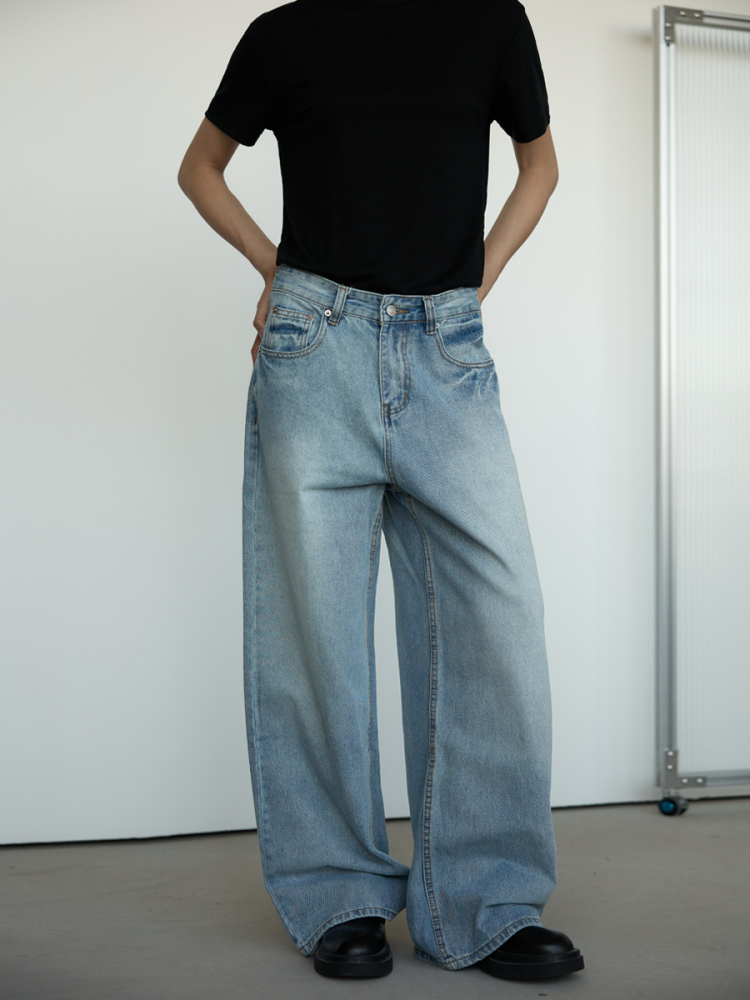 Vintage Washed Blue Denim Jeans for Men and Women - Loose Straight Fit Casual Pants, 90s Style Unisex Jeans Vintage Washed Blue Denim Jeans for Men and Women - Loose Straight Fit Casual Pants, 90s Style Unisex Jeans