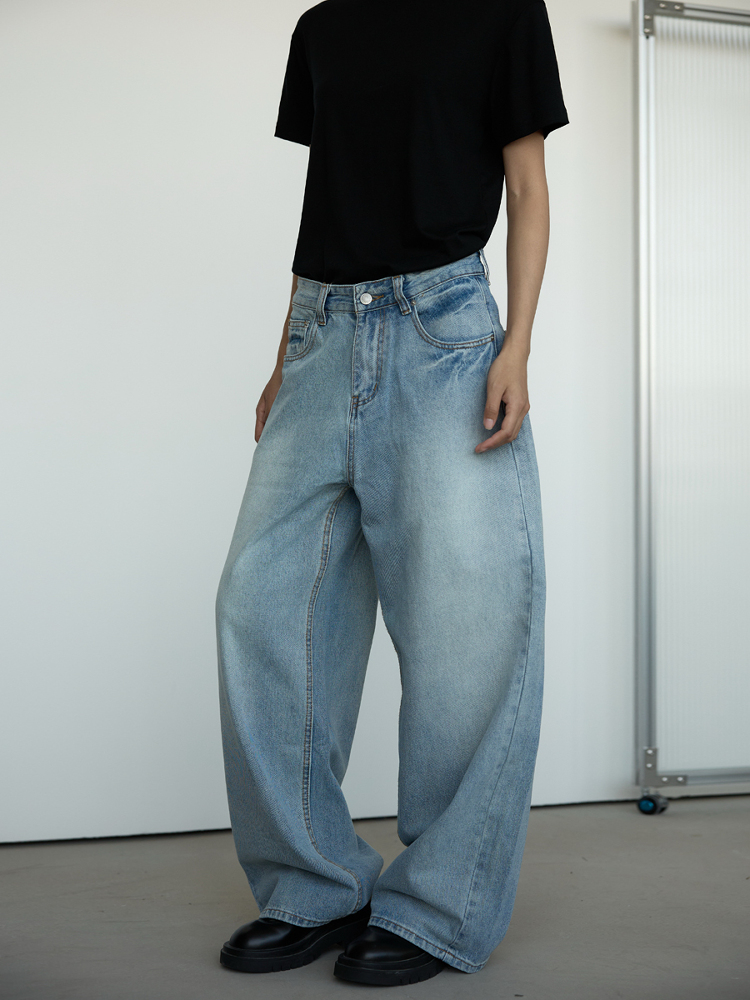 Vintage Washed Blue Denim Jeans for Men and Women - Loose Straight Fit Casual Pants, 90s Style Unisex Jeans Vintage Washed Blue Denim Jeans for Men and Women - Loose Straight Fit Casual Pants, 90s Style Unisex Jeans