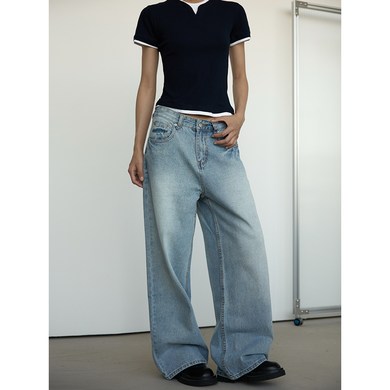 Vintage Washed Blue Denim Jeans for Men and Women - Loose Straight Fit Casual Pants, 90s Style Unisex Jeans Vintage Washed Blue Denim Jeans for Men and Women - Loose Straight Fit Casual Pants, 90s Style Unisex Jeans