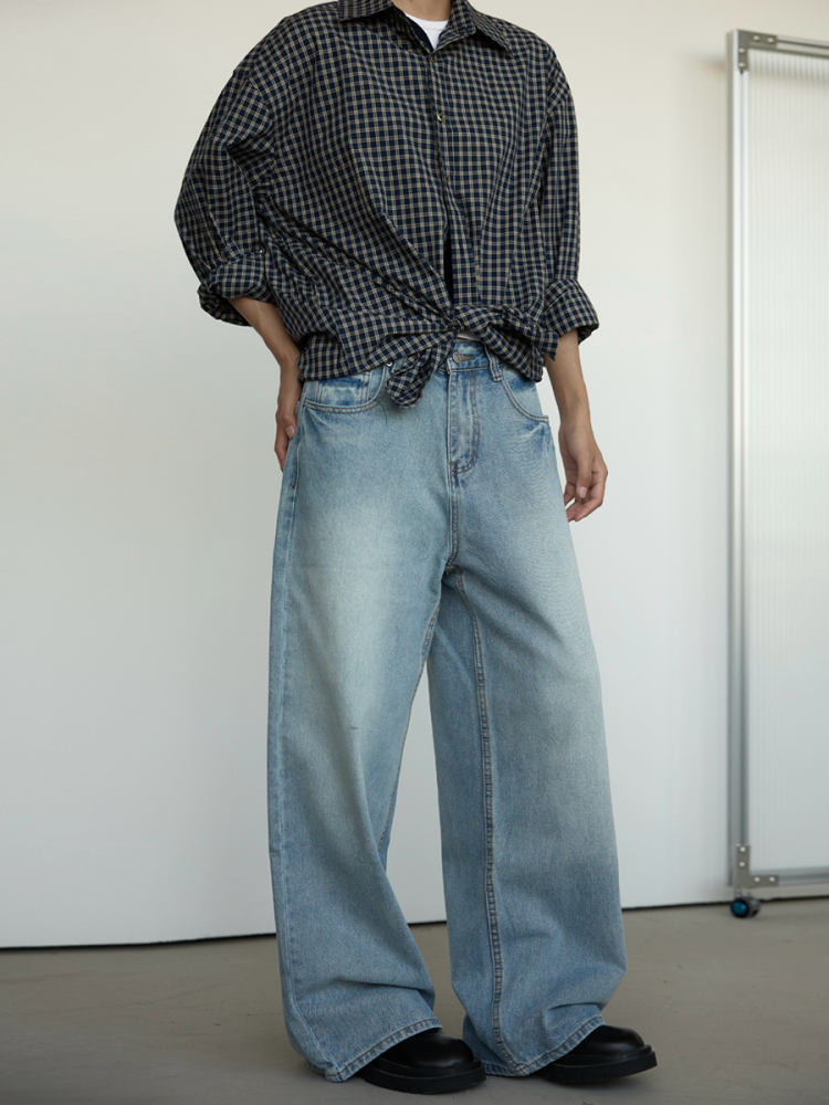 Vintage Washed Blue Denim Jeans for Men and Women - Loose Straight Fit Casual Pants, 90s Style Unisex Jeans Vintage Washed Blue Denim Jeans for Men and Women - Loose Straight Fit Casual Pants, 90s Style Unisex Jeans