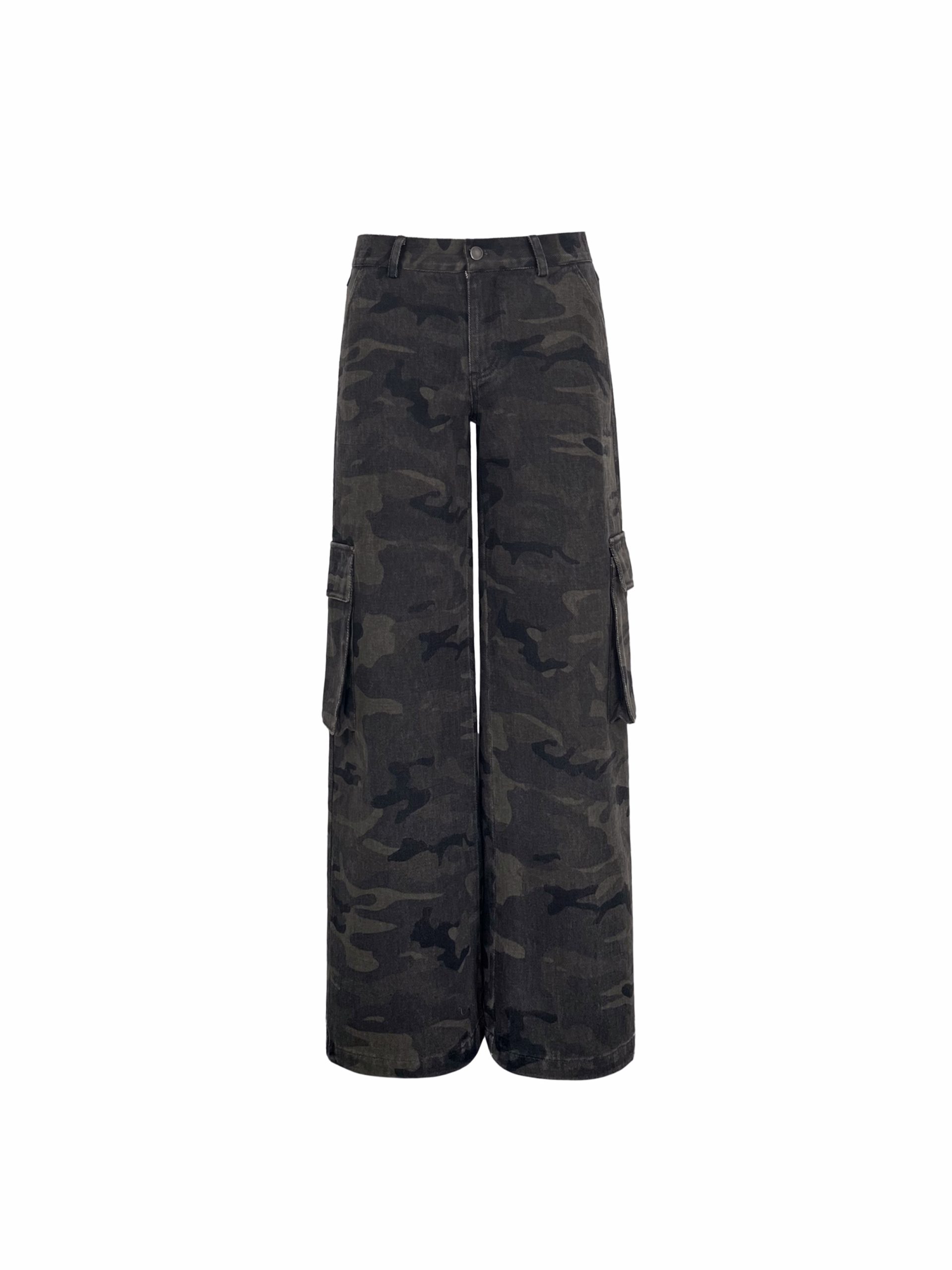 Vintage Washed Camouflage Print Mid-Low Waist Cargo Pants for Men - 90s Style Utility Trousers Vintage Washed Camouflage Print Mid-Low Waist Cargo Pants for Men - 90s Style Utility Trousers