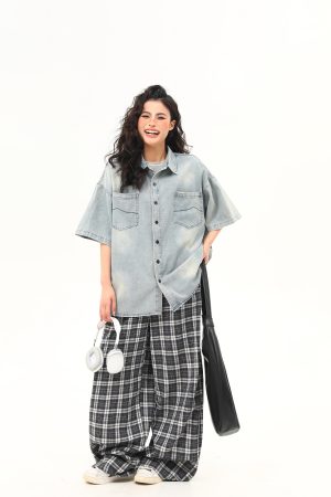 Vintage Washed Denim Short Sleeve Shirt for Women - Trendy Versatile Summer Outerwear in 90s American Style