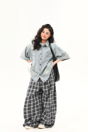Vintage Washed Denim Short Sleeve Shirt for Women - Trendy Versatile Summer Outerwear in 90s American Style