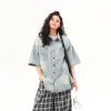 Vintage Washed Denim Short Sleeve Shirt for Women - Trendy Versatile Summer Outerwear in 90s American Style