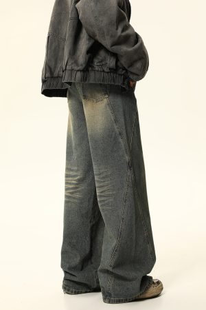Vintage Washed Denim Wide-Leg Trousers for Women - American Retro Slim Fit Loose Straight Pants for Spring and Summer Fashion
