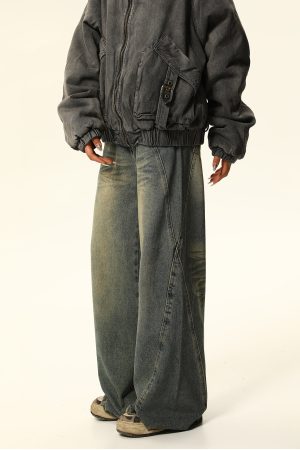 Vintage Washed Denim Wide-Leg Trousers for Women - American Retro Slim Fit Loose Straight Pants for Spring and Summer Fashion