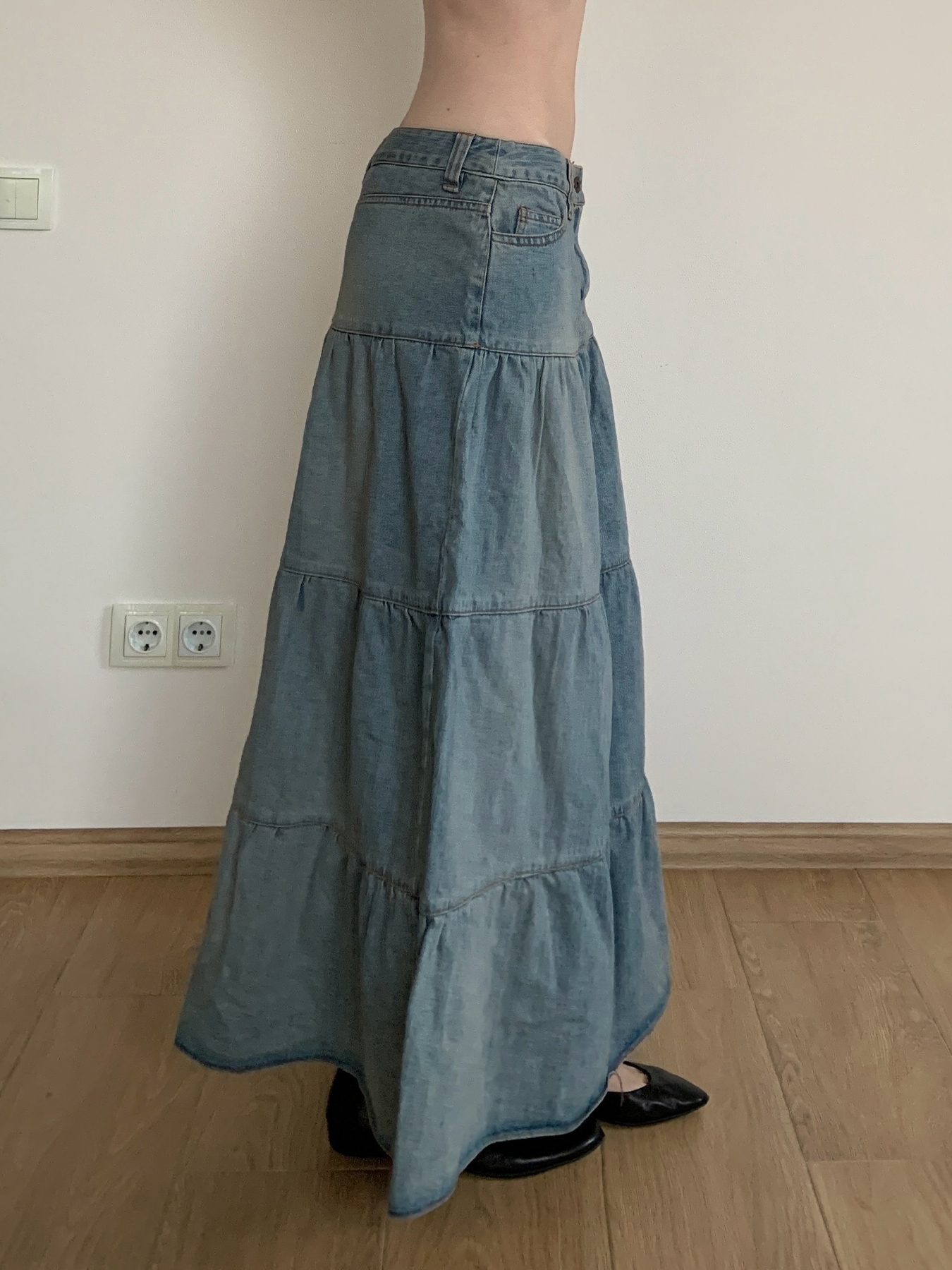 Vintage Washed Distressed Denim Long Skirt for Women, Simple A-Line Midi Skirt in Chill Blue, 90s Inspired Fashion Vintage Washed Distressed Denim Long Skirt for Women, Simple A-Line Midi Skirt in Chill Blue, 90s Inspired Fashion