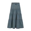 Vintage Washed Distressed Denim Long Skirt for Women, Simple A-Line Midi Skirt in Chill Blue, 90s Inspired Fashion