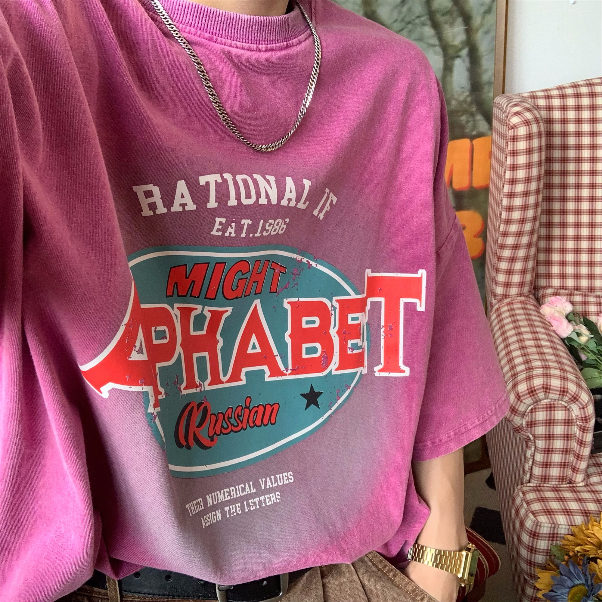 Vintage Washed Distressed T-Shirt for Couples - Heavy-Duty Loose Fit Summer Top - Trendy 90s Style Short Sleeve Tee Vintage Washed Distressed T-Shirt for Couples - Heavy-Duty Loose Fit Summer Top - Trendy 90s Style Short Sleeve Tee