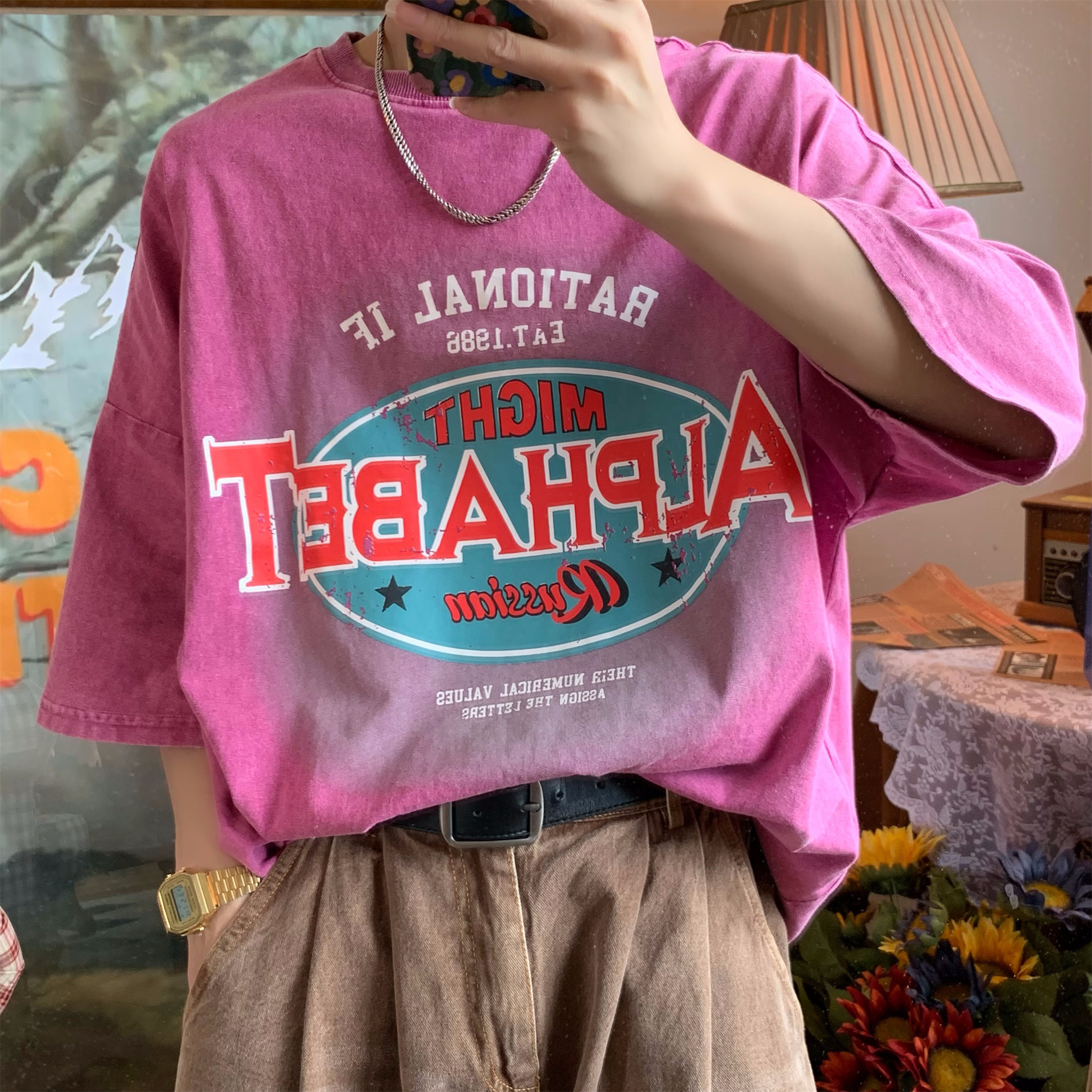 Vintage Washed Distressed T-Shirt for Couples - Heavy-Duty Loose Fit Summer Top - Trendy 90s Style Short Sleeve Tee Vintage Washed Distressed T-Shirt for Couples - Heavy-Duty Loose Fit Summer Top - Trendy 90s Style Short Sleeve Tee