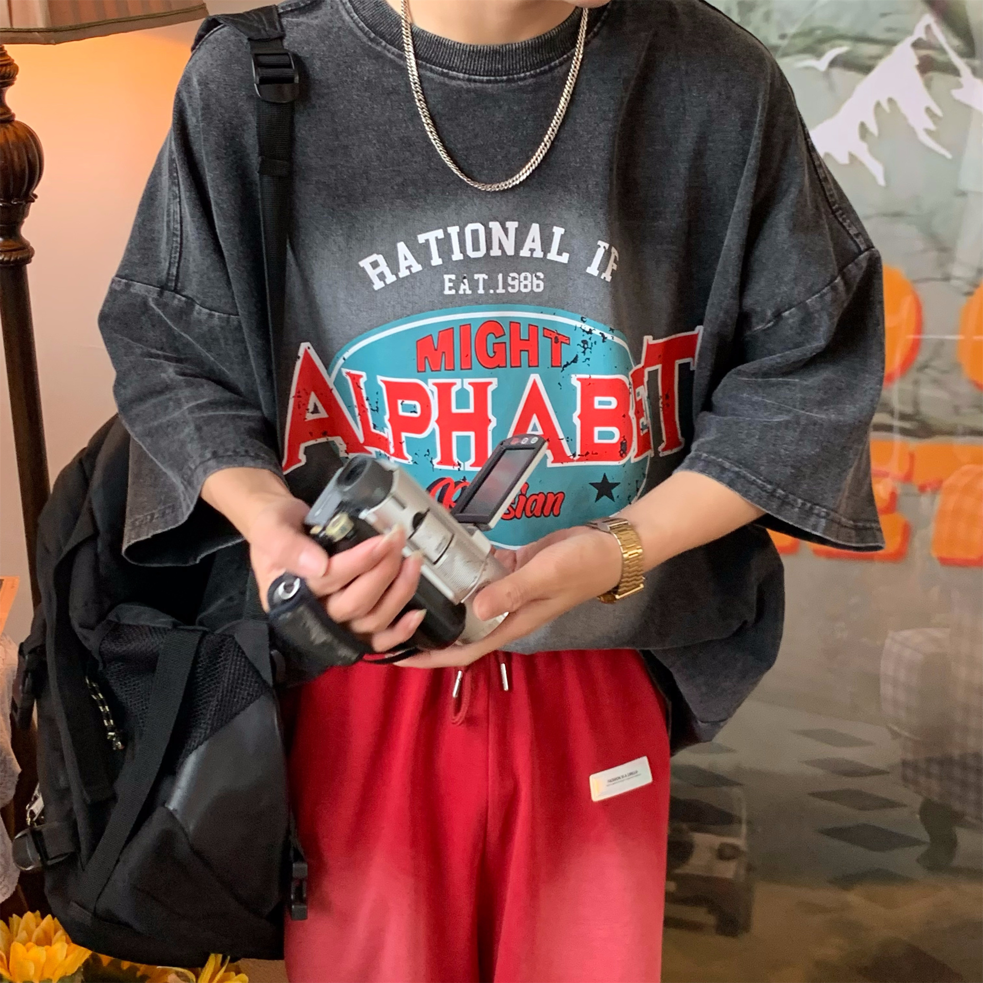 Vintage Washed Distressed T-Shirt for Couples - Heavy-Duty Loose Fit Summer Top - Trendy 90s Style Short Sleeve Tee Vintage Washed Distressed T-Shirt for Couples - Heavy-Duty Loose Fit Summer Top - Trendy 90s Style Short Sleeve Tee