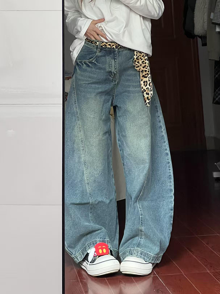 Vintage Washed Oversized Denim Pants for Women - Loose Hip-Hop Street Style Wide-Leg Floor-Length Trousers Vintage Washed Oversized Denim Pants for Women - Loose Hip-Hop Street Style Wide-Leg Floor-Length Trousers