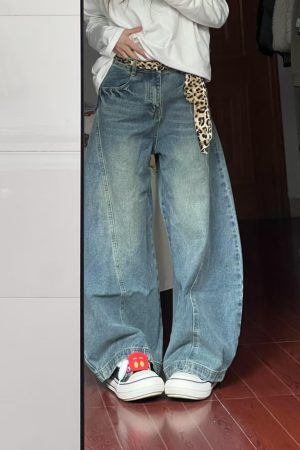 Vintage Washed Oversized Denim Pants for Women - Loose Hip-Hop Street Style Wide-Leg Floor-Length Trousers