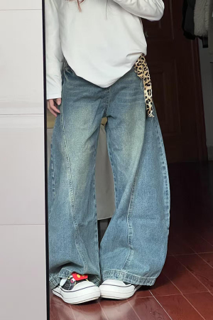 Vintage Washed Oversized Denim Pants for Women - Loose Hip-Hop Street Style Wide-Leg Floor-Length Trousers