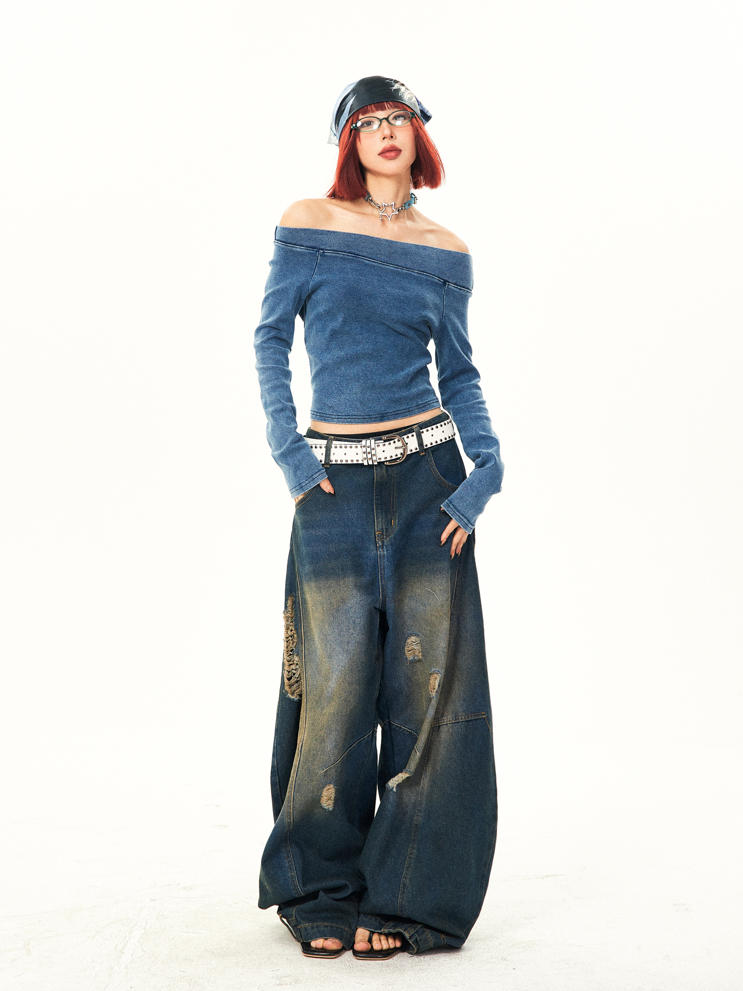 Vintage Washed Ripped Wide-Leg Jeans for Women - High-End Loose Floor-Length Denim Trousers, 90s Inspired Style Vintage Washed Ripped Wide-Leg Jeans for Women - High-End Loose Floor-Length Denim Trousers, 90s Inspired Style