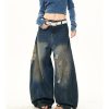 Vintage Washed Ripped Wide-Leg Jeans for Women - High-End Loose Floor-Length Denim Trousers, 90s Inspired Style