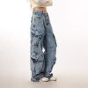 Vintage Washed Wide Pocket Casual Straight-Leg Flared Work Pants for Women - 90s Inspired American Style