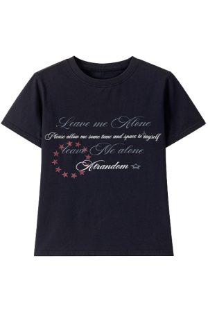 Vintage Water-Wash Casual T-Shirt with Printed Round Neck and Flutter Sleeves - Slightly Fitted Retro Style for Effortless Chic