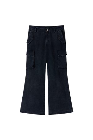 Vintage Water-Washed Flared Low-Waist Cargo Wide-Leg Pants for a 90s Inspired Look