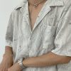 Vintage Wave Pattern Ice Silk Short Sleeve Shirt for Men, Loose Casual Cuban Collar Beach Shirt - Summer Style