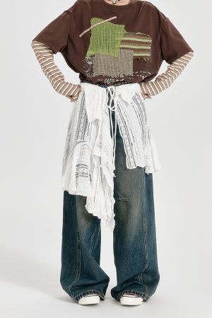 Vintage White Lace Irregular Hem Skirt for Women, Adjustable Straps, Versatile Layering Piece, Perfect for 90s and Y2K Style