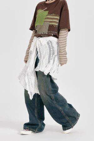 Vintage White Lace Irregular Hem Skirt for Women, Adjustable Straps, Versatile Layering Piece, Perfect for 90s and Y2K Style