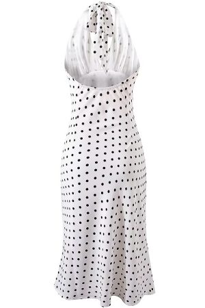 Vintage White Polka Dot Halter Neck Dress for Women - 2025 Summer Backless Style, Chic French Retro Design