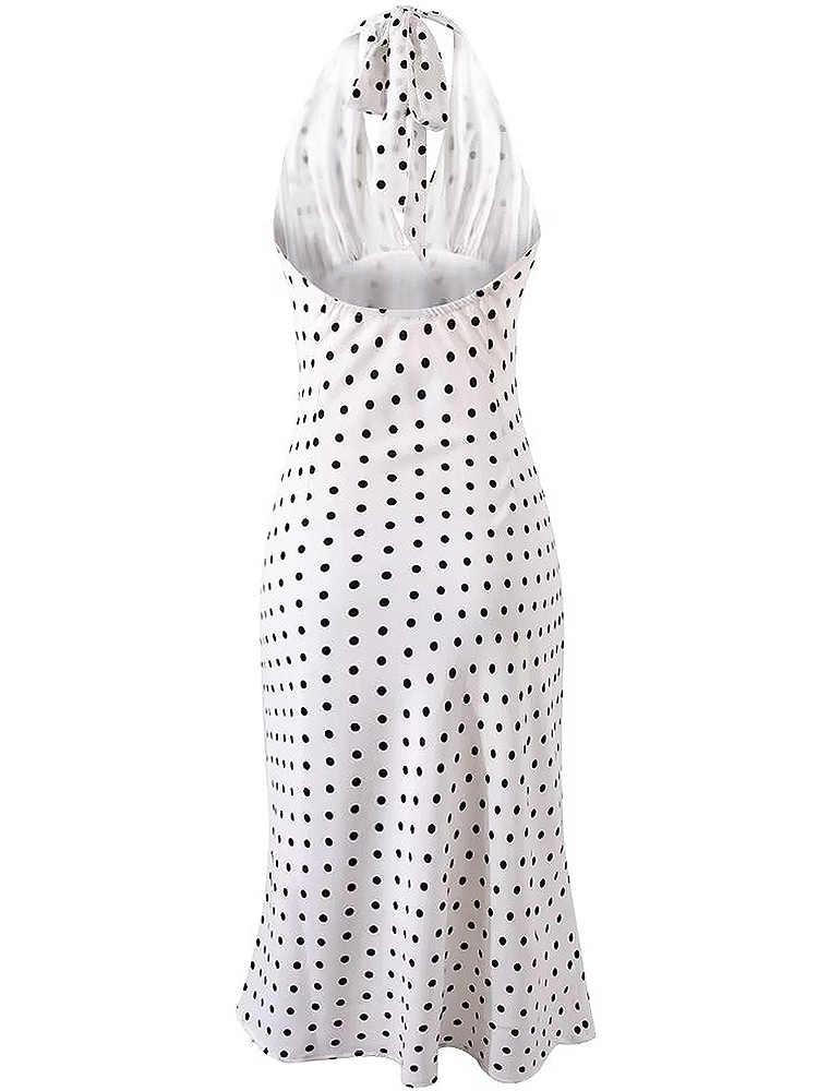 Vintage White Polka Dot Halter Neck Dress for Women - 2025 Summer Backless Style, Chic French Retro Design Vintage White Polka Dot Halter Neck Dress for Women - 2025 Summer Backless Style, Chic French Retro Design