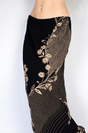 Wabi-Sabi Solitary Flower Printed Long Skirt - Women's Low Waist Mid-Length Straight Vintage Floral Skirt, Boho Chic Style