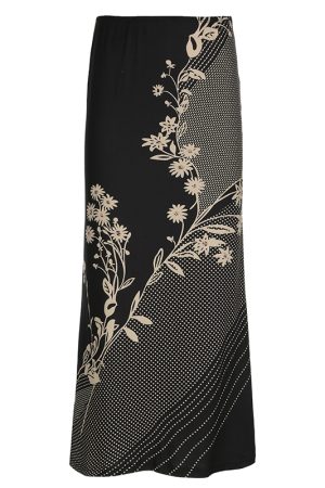 Wabi-Sabi Solitary Flower Printed Long Skirt - Women's Low Waist Mid-Length Straight Vintage Floral Skirt, Boho Chic Style