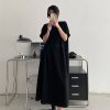 Waist-Cinching Buttoned T-Shirt Dress for Women - Casual Split Design, Short Sleeve, Loose Fit, Spring/Summer Grapefruit Style
