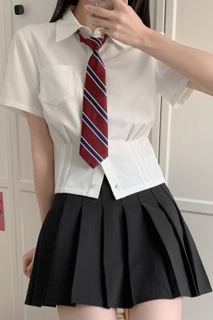 Waist-Cinching Long Sleeve & Short Sleeve Shirt, College Style, Slim Fit Women's Top, Sexy Senior Sister Design