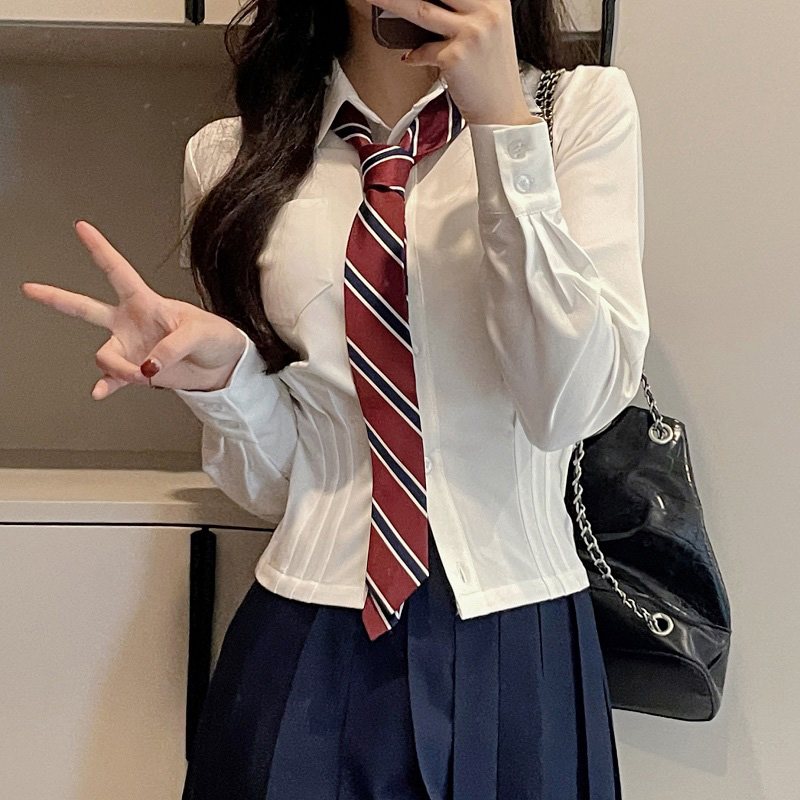 Waist-Cinching Long Sleeve & Short Sleeve Shirt, College Style, Slim Fit Women's Top, Sexy Senior Sister Design Waist-Cinching Long Sleeve & Short Sleeve Shirt, College Style, Slim Fit Women's Top, Sexy Senior Sister Design