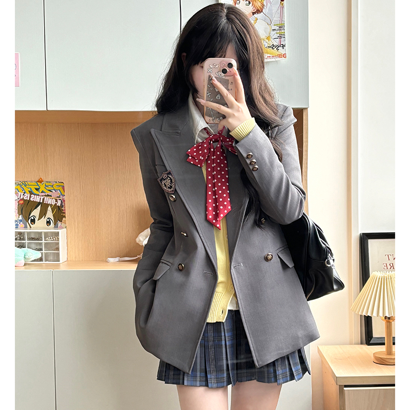 Waist-Cinching Slim Fit Pudding Bear JK Uniform Jacket - Female Academy Style 2025, Trendy Korean Style Fashion Waist-Cinching Slim Fit Pudding Bear JK Uniform Jacket - Female Academy Style 2025, Trendy Korean Style Fashion