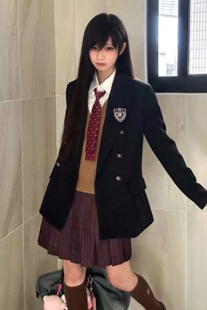 Waist-Cinching Slim Fit Pudding Bear JK Uniform Jacket - Female Academy Style 2025, Trendy Korean Style Fashion