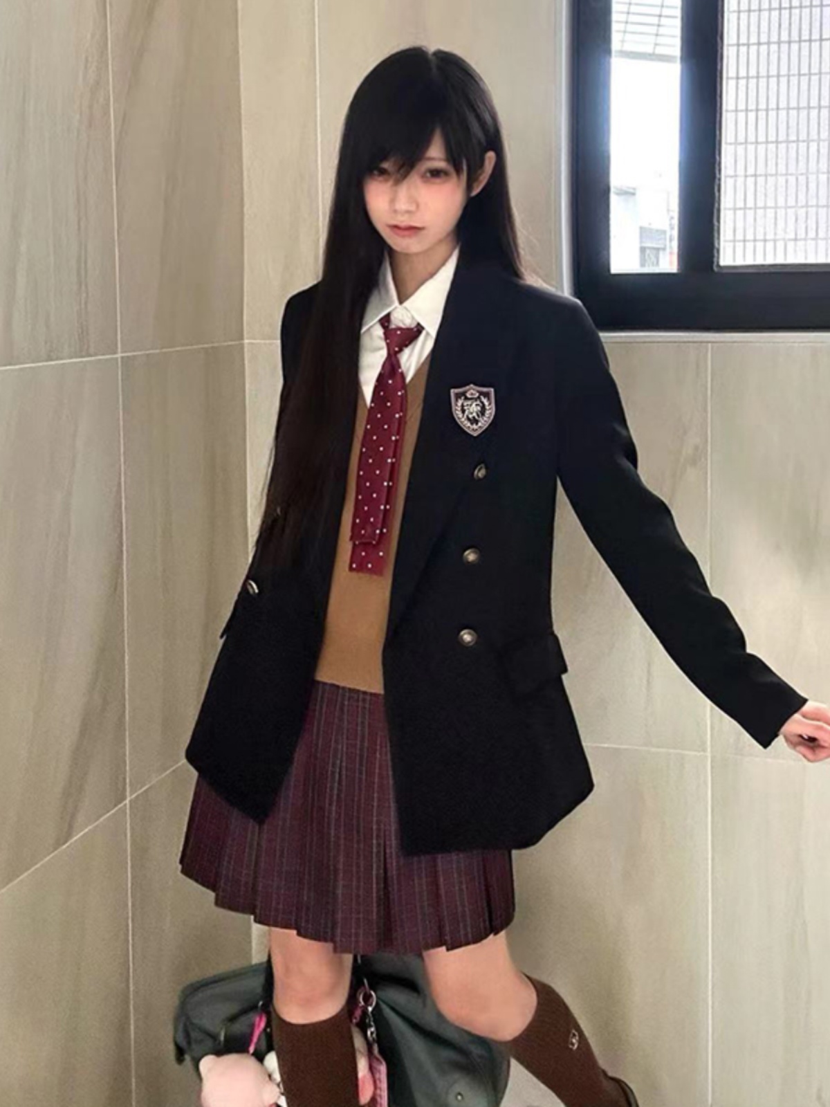 Waist-Cinching Slim Fit Pudding Bear JK Uniform Jacket - Female Academy Style 2025, Trendy Korean Style Fashion Waist-Cinching Slim Fit Pudding Bear JK Uniform Jacket - Female Academy Style 2025, Trendy Korean Style Fashion