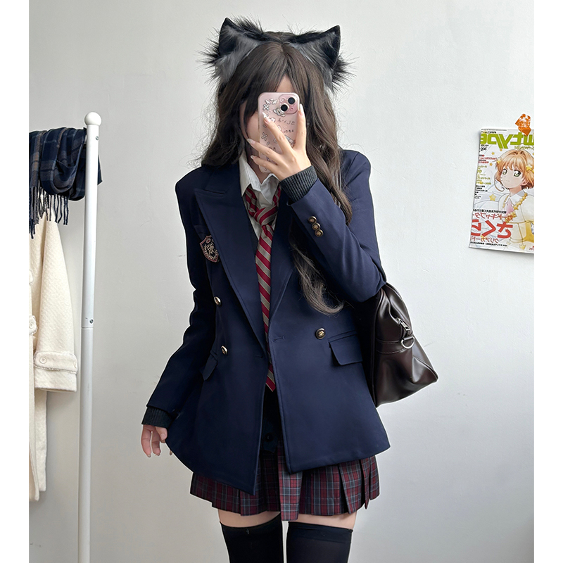 Waist-Cinching Slim Fit Pudding Bear JK Uniform Jacket - Female Academy Style 2025, Trendy Korean Style Fashion Waist-Cinching Slim Fit Pudding Bear JK Uniform Jacket - Female Academy Style 2025, Trendy Korean Style Fashion