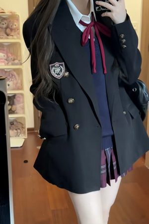 Waist-Cinching Slim Fit Pudding Bear JK Uniform Jacket - Female Academy Style 2025, Trendy Korean Style Fashion