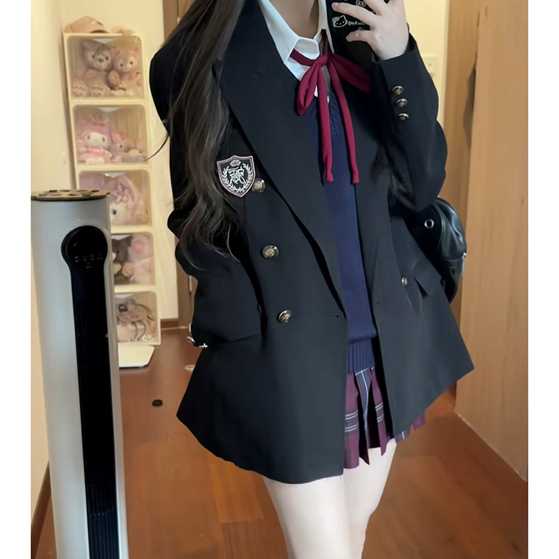 Waist-Cinching Slim Fit Pudding Bear JK Uniform Jacket - Female Academy Style 2025, Trendy Korean Style Fashion Waist-Cinching Slim Fit Pudding Bear JK Uniform Jacket - Female Academy Style 2025, Trendy Korean Style Fashion
